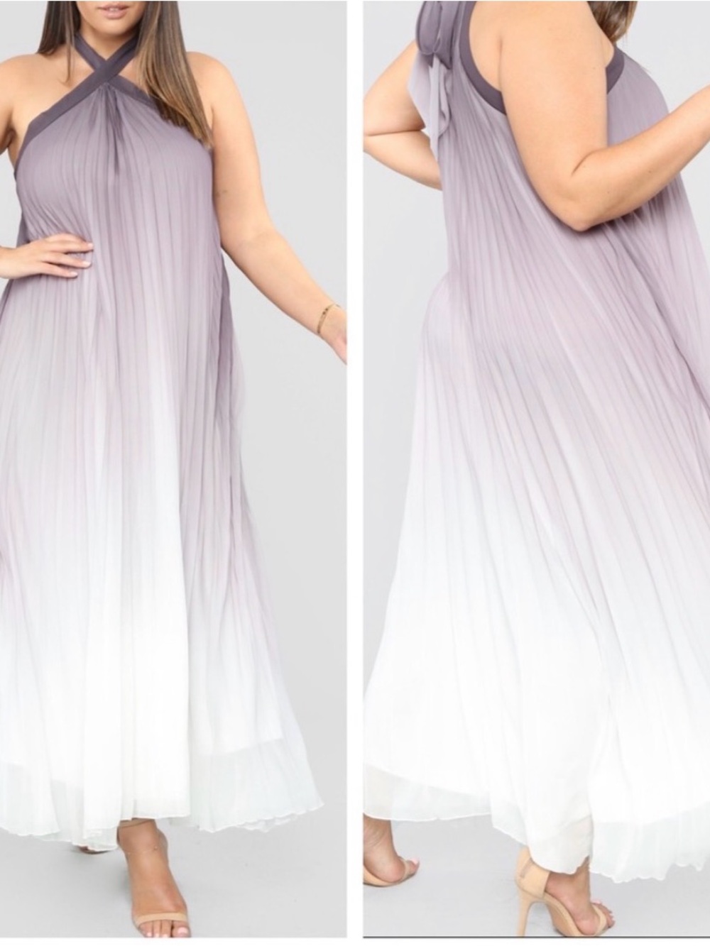 NEW•1X•Elle Elegant Ombre’ Pleated Maxi Gown